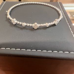 Made in Italy 18k Pure Solid White Gold with Diamonds Twist Bangel/Bracelet.